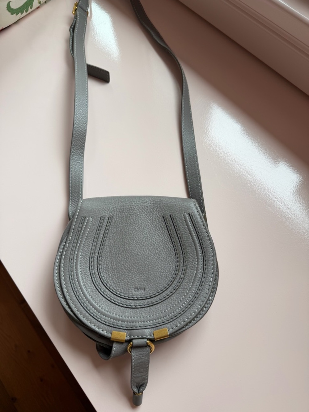 Chloe Grey Marcie Small Saddle Crossbody Bag